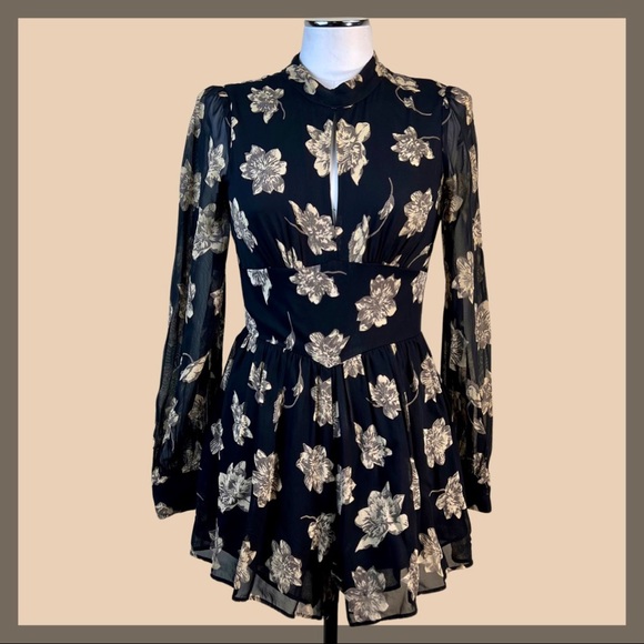 Topshop Pants - Neutral Floral Romper with Keyhole Cutout